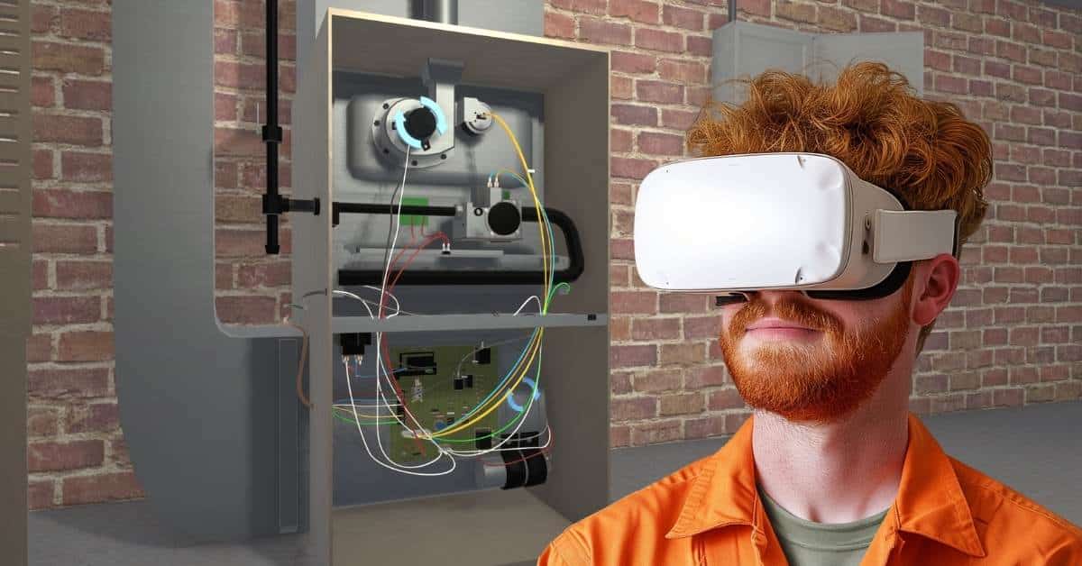 Student utilizing vr training in class to work on an AC unit