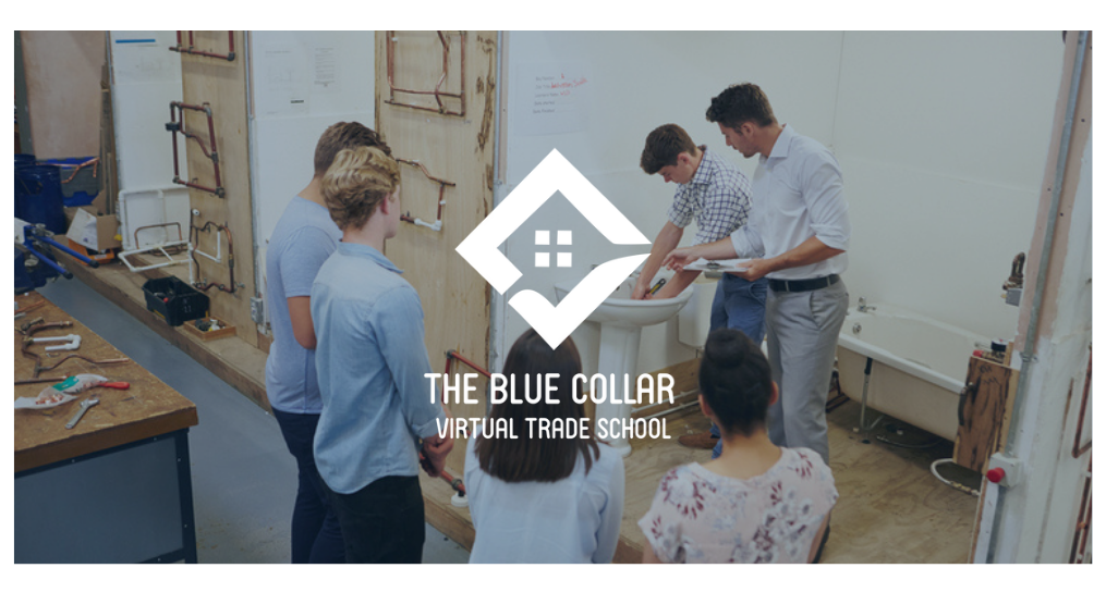 A group of people standing around and learning at The Blue Collar Virtual Trade School