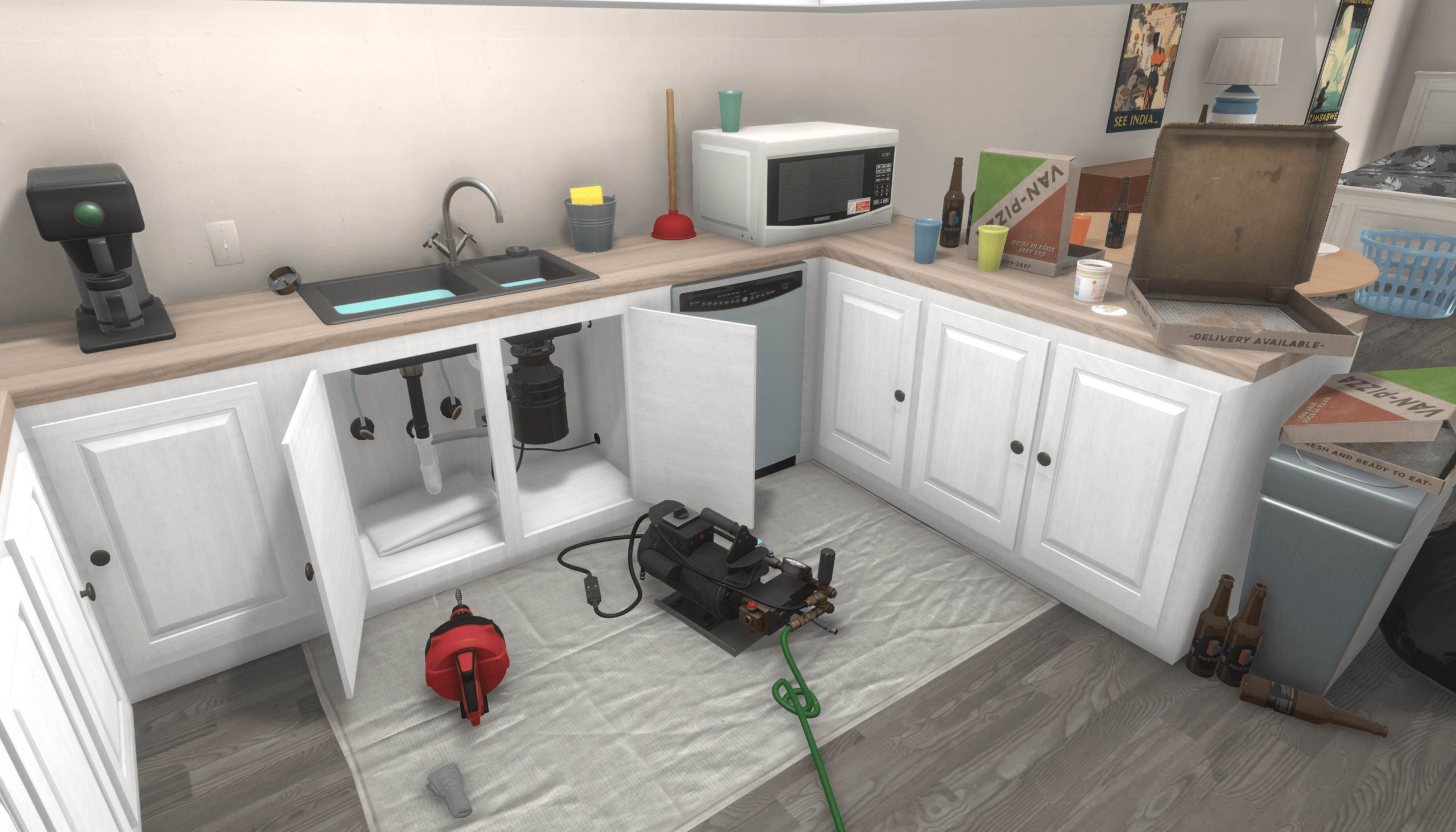 A 3D training simulation of a kitchen sink repair