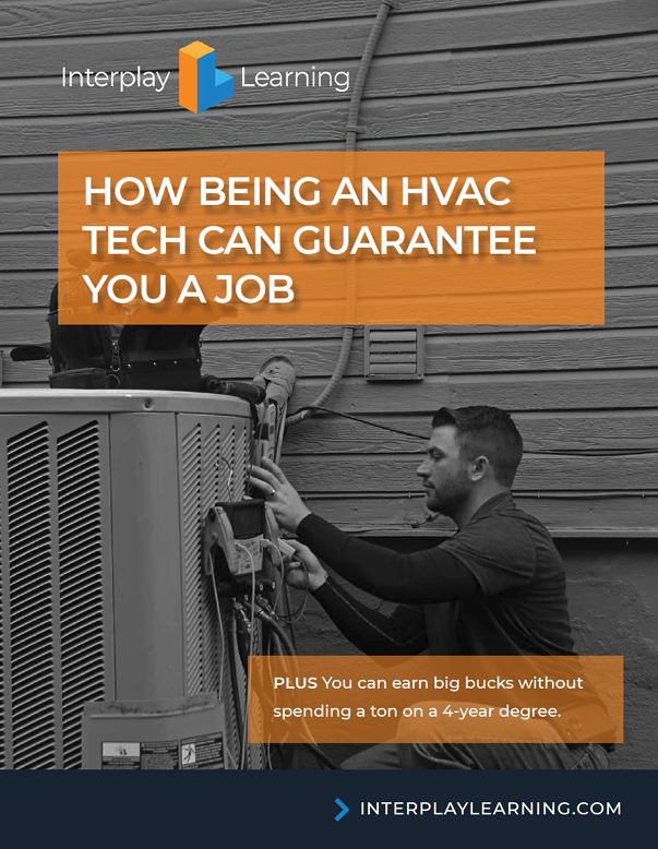 A cover for an ebook on how being an hvac tech can guarantee you a job
