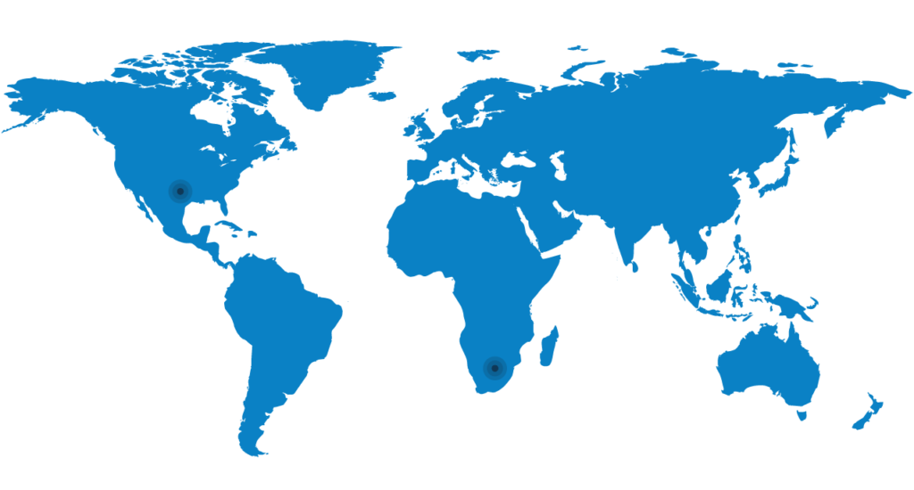 A blue map of the world on a black background showing where Interplay services are available