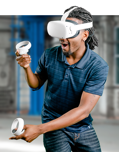 A man actively using a VR headset for individual skilled trades training