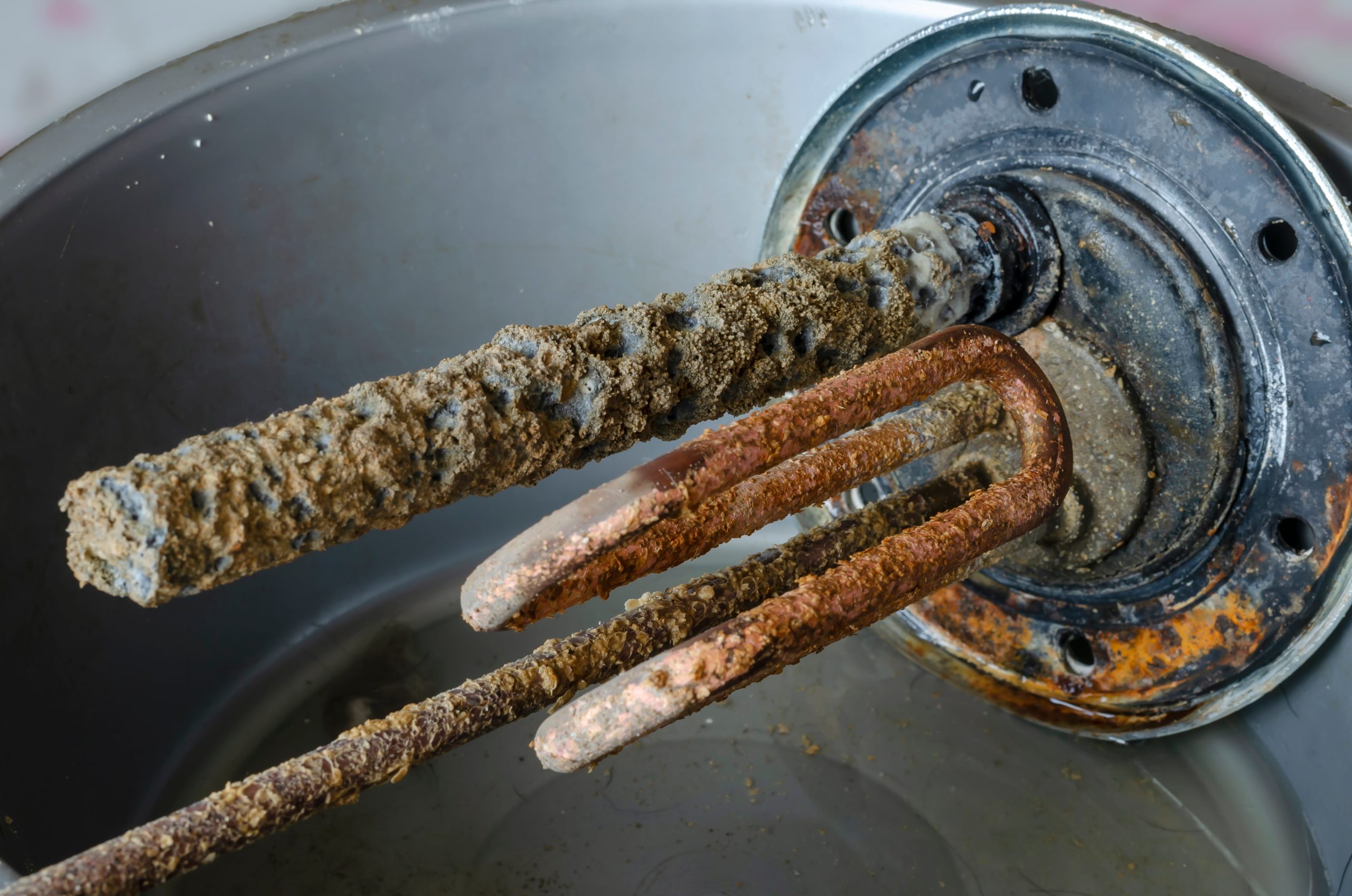 A close-up of a rusted metal object in a sink