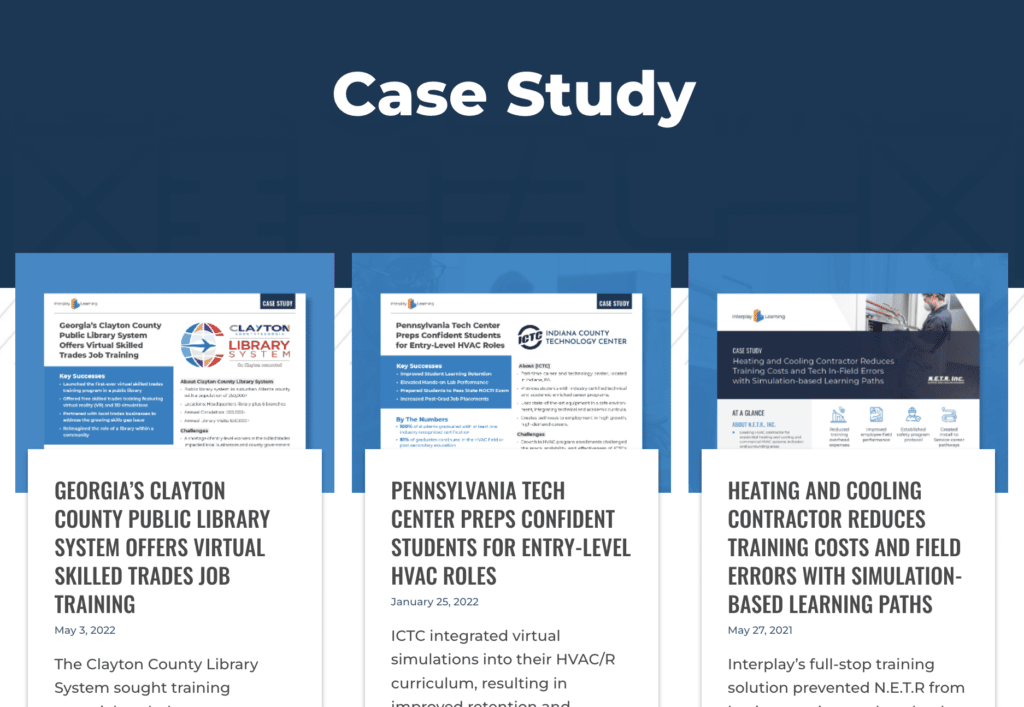 the case study page on the website