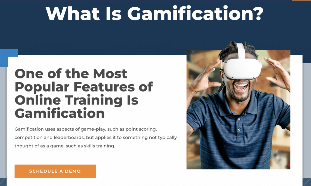 a man wearing a virtual headset with the text what is gamification?