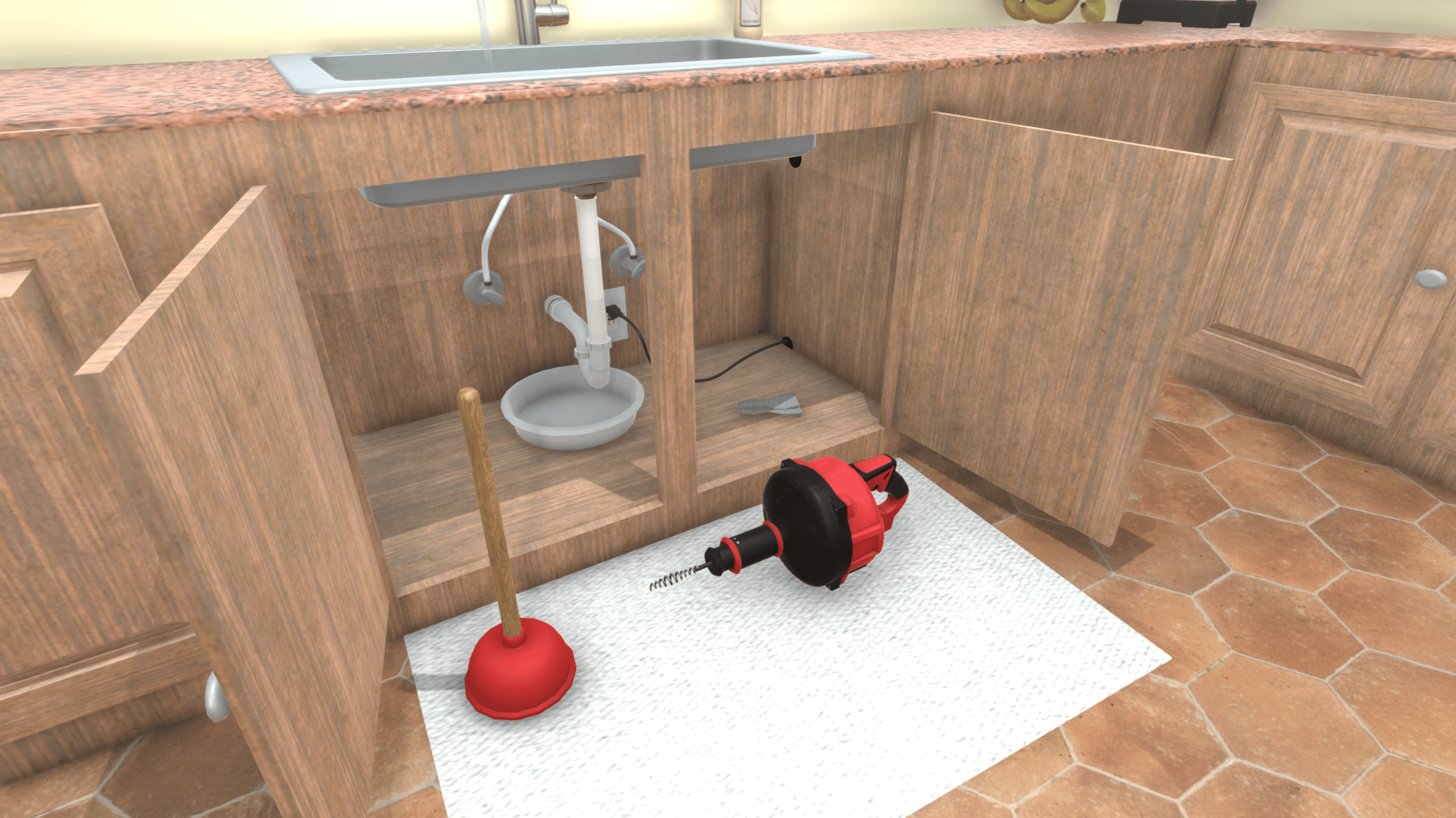 A 3D simulation of sink used for online plumbing trainig