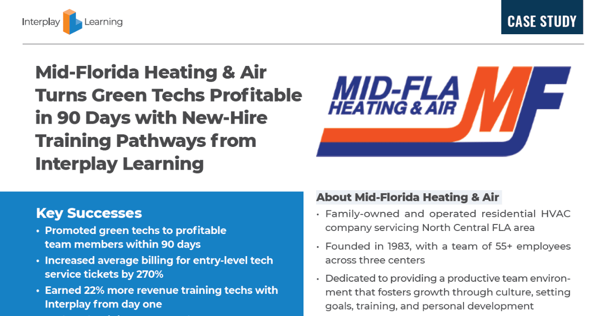A case study on Mid Florida Heating and Air beocming profitable after Interplay Learning's skilled trades training