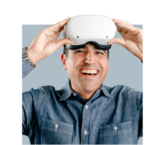 A man wearing a virtual reality headset for online plumbing training