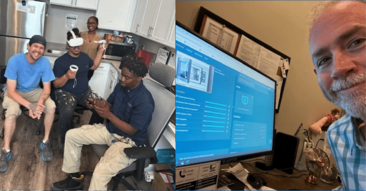 a group of men sitting in front of a computer