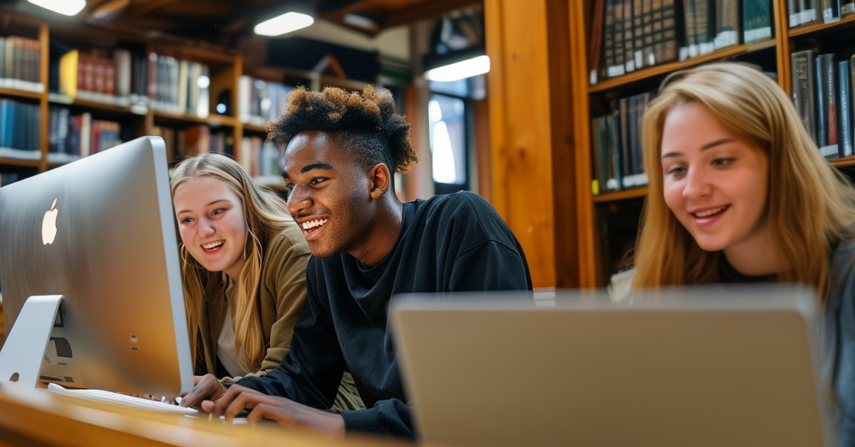 a group of people sitting in front of a computer