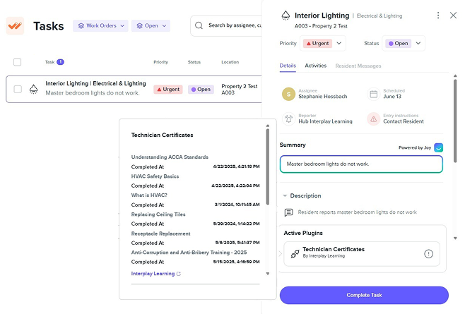 Screenshot of HappyCO user experience and dashboard view via Interplay Learning Integration