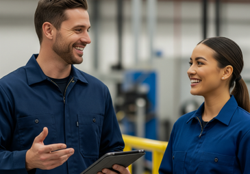 two EPA certified tech smiling at each other
