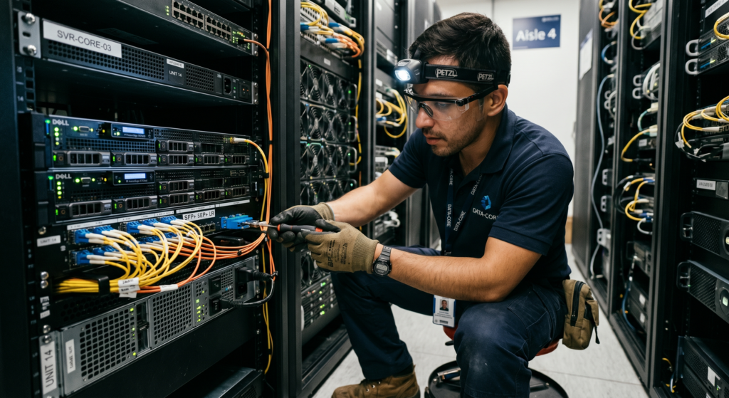 male data center technician working