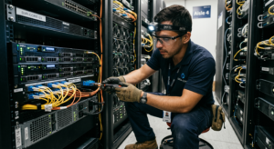 male data center technician working