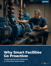 2 Column Balanced-6 Cover image of Interplay Learning White paper titled "why smart facilities go proactive: comparing the cost of reactive vs. Preventative Maintenance"